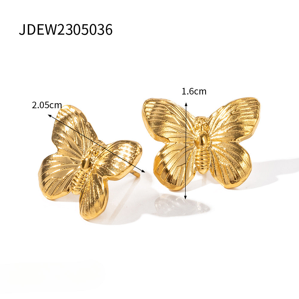 Wholesale 18k Gold-plated Stainless Steel Butterfly Necklace Bracelet Earring Set